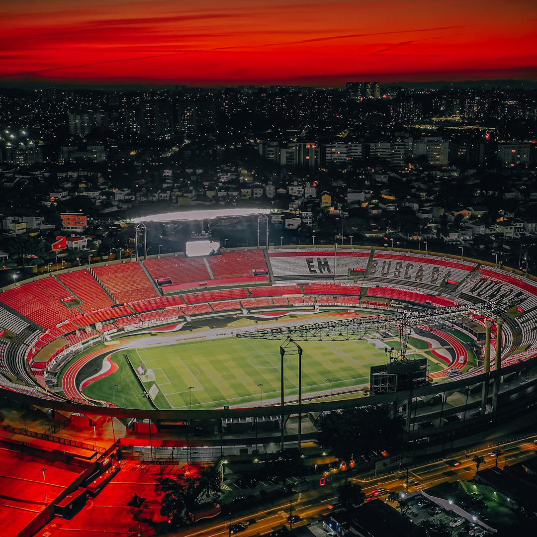 Aerial view of football stadium at night